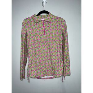 IBKUL Women's Chantal Print Long Sleeve Mock Neck Golf Top with a pineapple prin